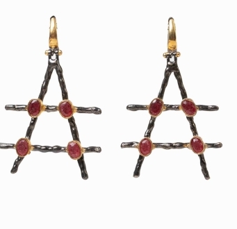 Raw Ruby Pyramid Earrings