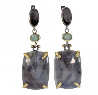 Blue Sapphire and Emerald Earrings