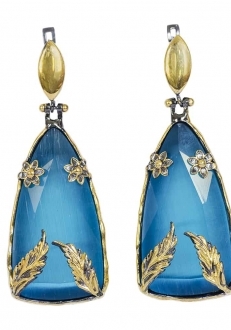 Sapphire Earrings with Gold Leaves
