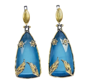 Sapphire Earrings with Gold Leaves