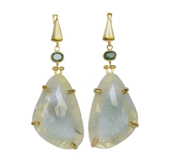 White Sapphire with Emerald Earrings