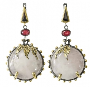 Pink Quartz & Ruby Earrings