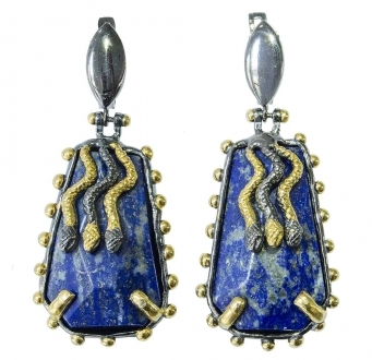 Exotic Lapis Earrings with Snakes
