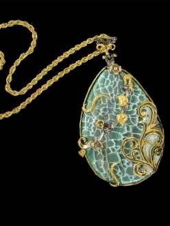 Rare Blue Agate Pendant with Gold Detail