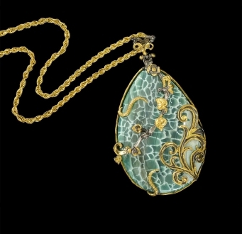 Rare Blue Agate Pendant with Gold Detail