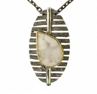 Modern Silver and Druzy Quartz Pendant