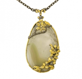 Mother of Pearl Pendant with Gold Flowers