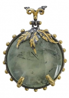 Green Quartz Pendant with Gold Leaves
