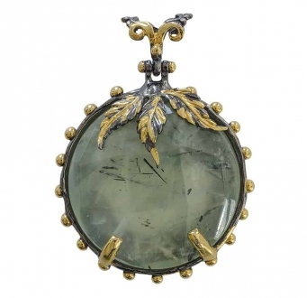 Green Quartz Pendant with Gold Leaves