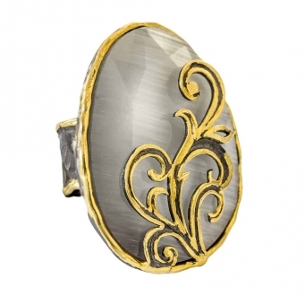 White Sapphire Ring with Gold Detail