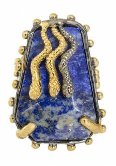 Exotic Lapis Lazuli Ring with Gold Snakes