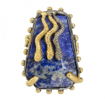 Exotic Lapis Lazuli Ring with Gold Snakes