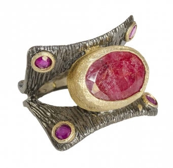 Modern Silver & Raw Ruby Ring