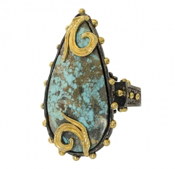 Turquoise Teardrop Ring with Gold Accents