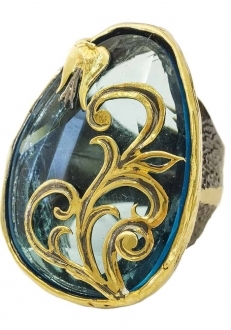 Blue Crystal Ring with Gold Detail