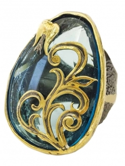 Blue Crystal Ring with Gold Detail