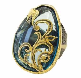 Blue Crystal Ring with Gold Detail