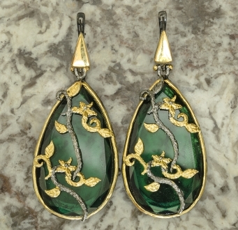 Green Crystal Earring with SIlver, Gold, Rhodium Plated Vines