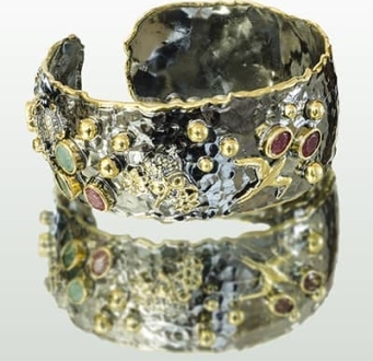 Emerald & Ruby Cuff with Bird Motif